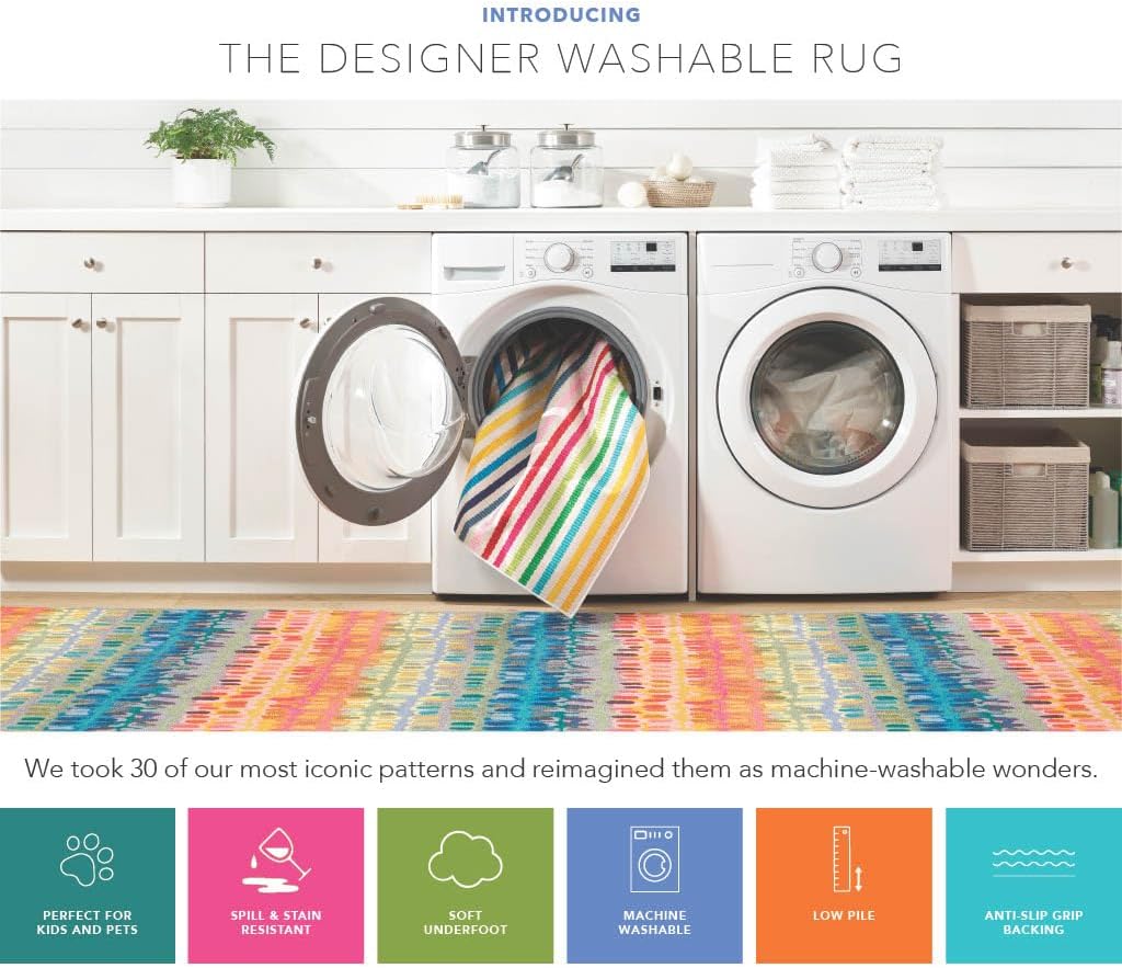 Malta Blue Striped Washable Rug
