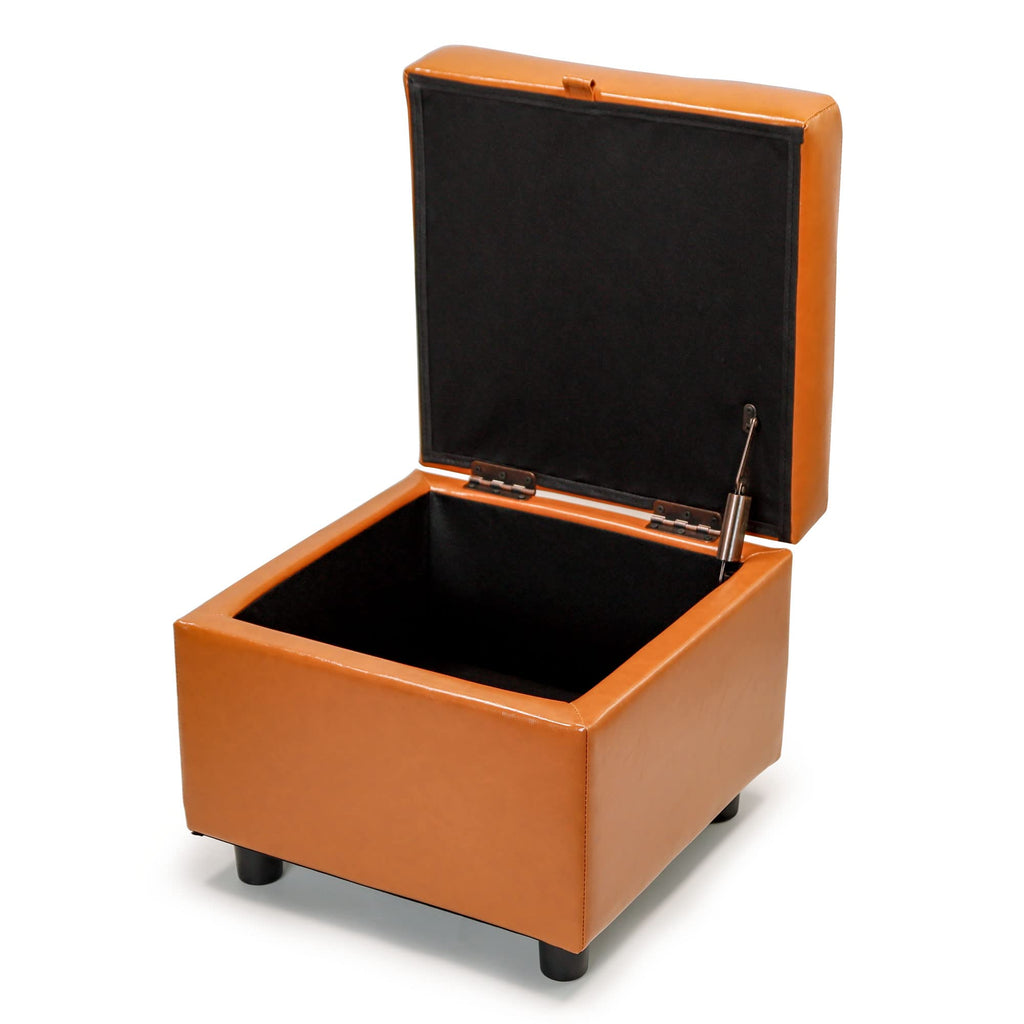 Tufted Leather Square Flip Top Storage Ottoman Cube Foot Rest