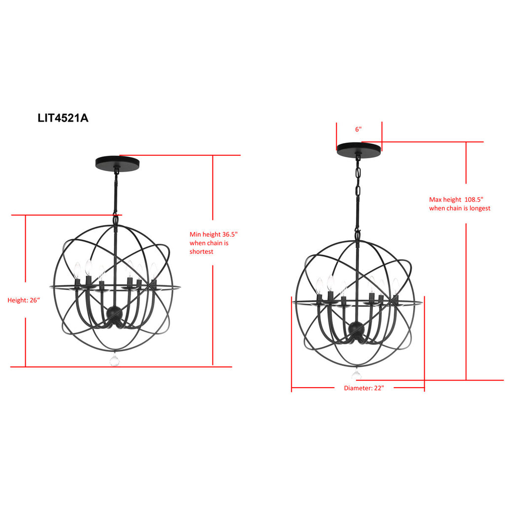 6-Light Dimmable Globe Chandelier