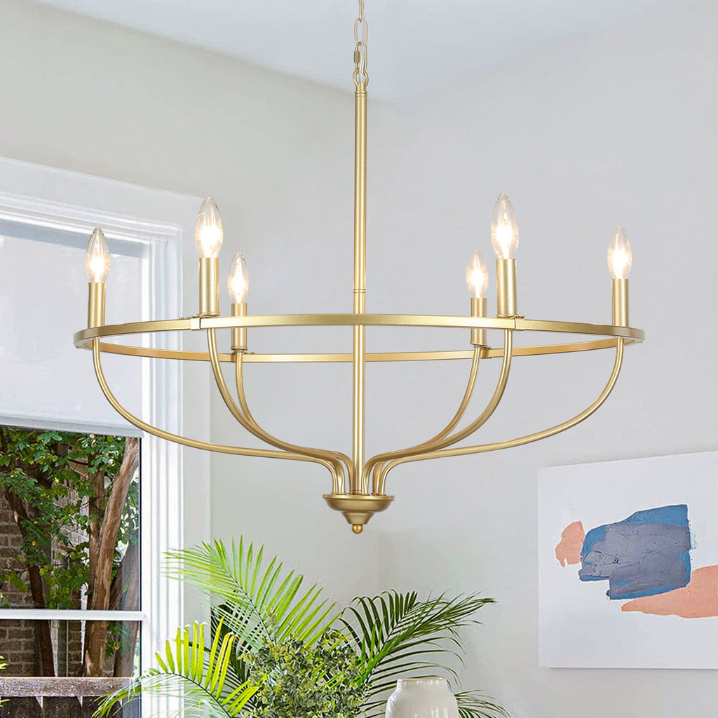 6-Light Dimmable Wagon Wheel Chandelier