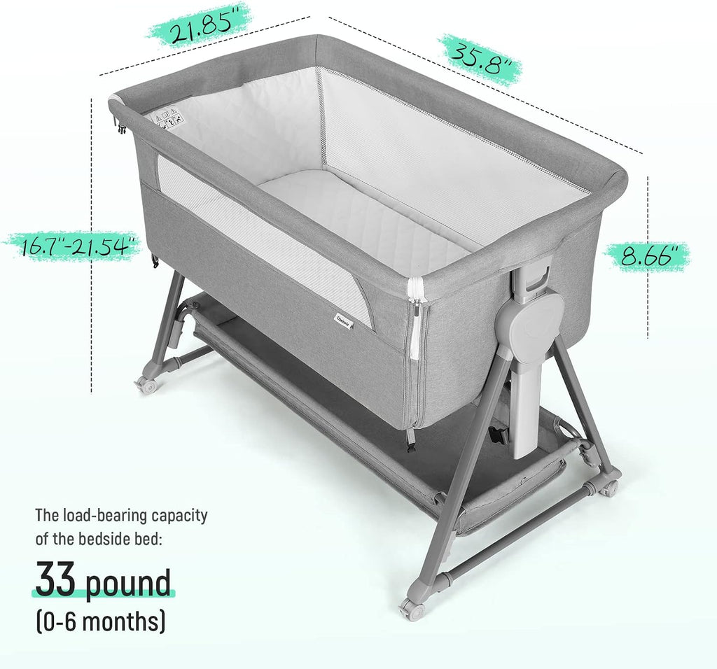 Bassinet Bedside Sleeper, Baby Bassinet with 7 Adjustable Height, Bedside Bassinet for Baby with Storage, Breathable