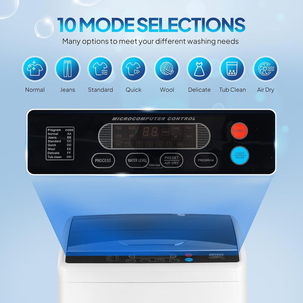 25LBS Portable Washing Machine, Full-Automatic Electric Laundry Machine with Stainless Steel Drum, Compact Washer and Spin Dryer Combo with Drain Pump for Home, Apartment