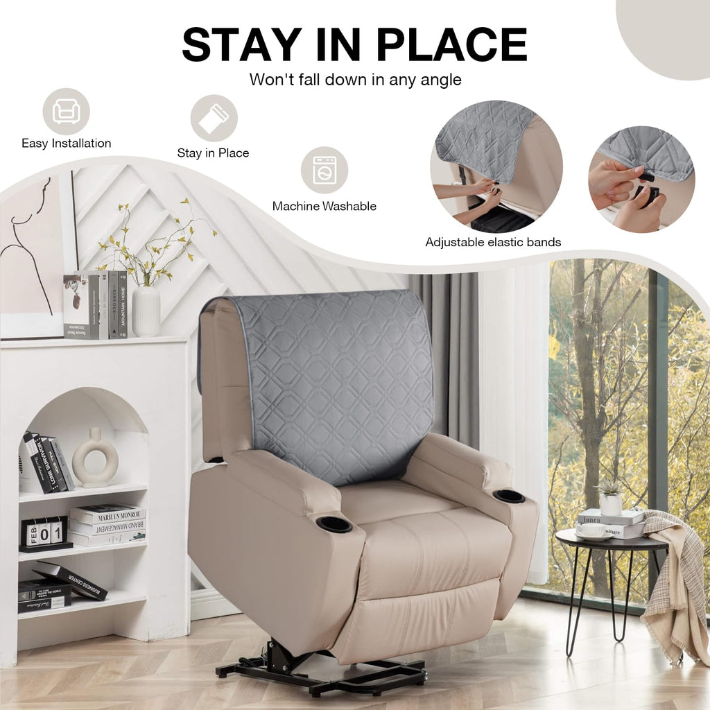 100% Waterproof Recliner Backrest Cover Washable, Light Gray