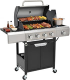 4-Burner Propane Gas Grill, 51,000 BTU Stainless Steel BBQ Grill with Side Burner, 452 Sq. In. Cooking Area and Porcelain Grates for Outdoor Cooking