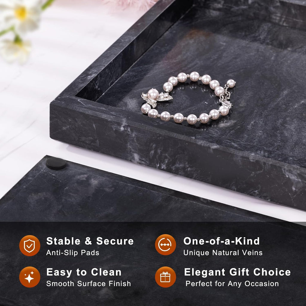 Marble Bathroom Tray for Countertop & Home Decor, Natural Decorative Marble Tray for Jewelry & Perfume Organizer