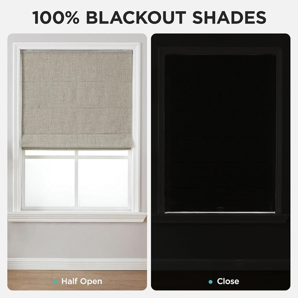 Cordless Roman Shades, Linen Fabric Window Blinds, Thermal Insulated Blackout Blinds, Room Darkening Shades for Indoor Windows, Easy to Install, Linen