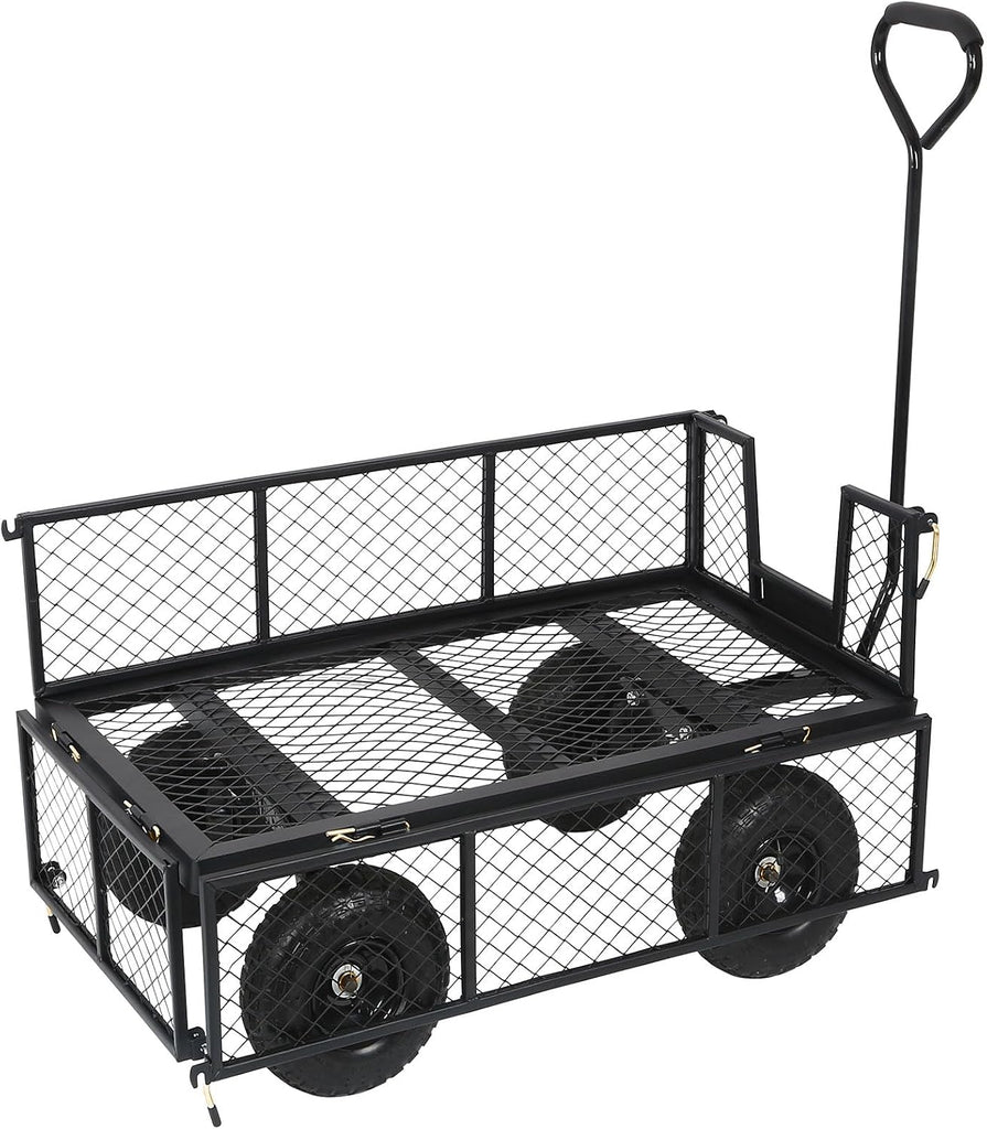 10" Flat Free Tires Heavy Duty Garden Cart with 180° Rotating Handle and Removable Sides, 4 Cu.Ft 400 lbs Capacity