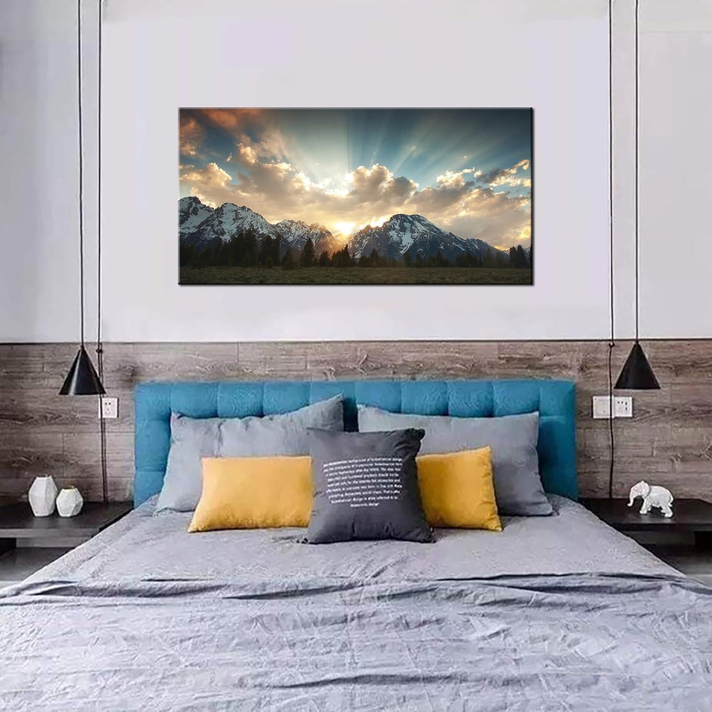 Yellowstone National Park Canvas Wall Art Sunrise Moment Famous American Landscape Artwork Large Motivational Living
