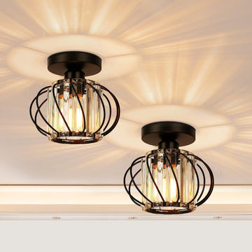 Black Crystal Ceiling Light Fixture - Crystal Chandelier Small Semi Flush Mount Ceiling Light Modern Lights Ceiling
