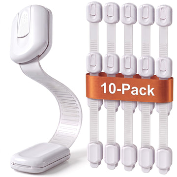 Child Safety Strap Locks (10 Pack) Baby Locks for Cabinets and Drawers, Toilet, Fridge & More. 3M Adhesive Pads. Easy