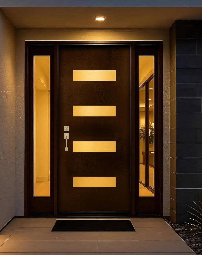 68''x80'' Fiberglass Exterior Door with Double Sidelights, Modern Front Entry Door with 14'' Sidelites, Right-Hand
