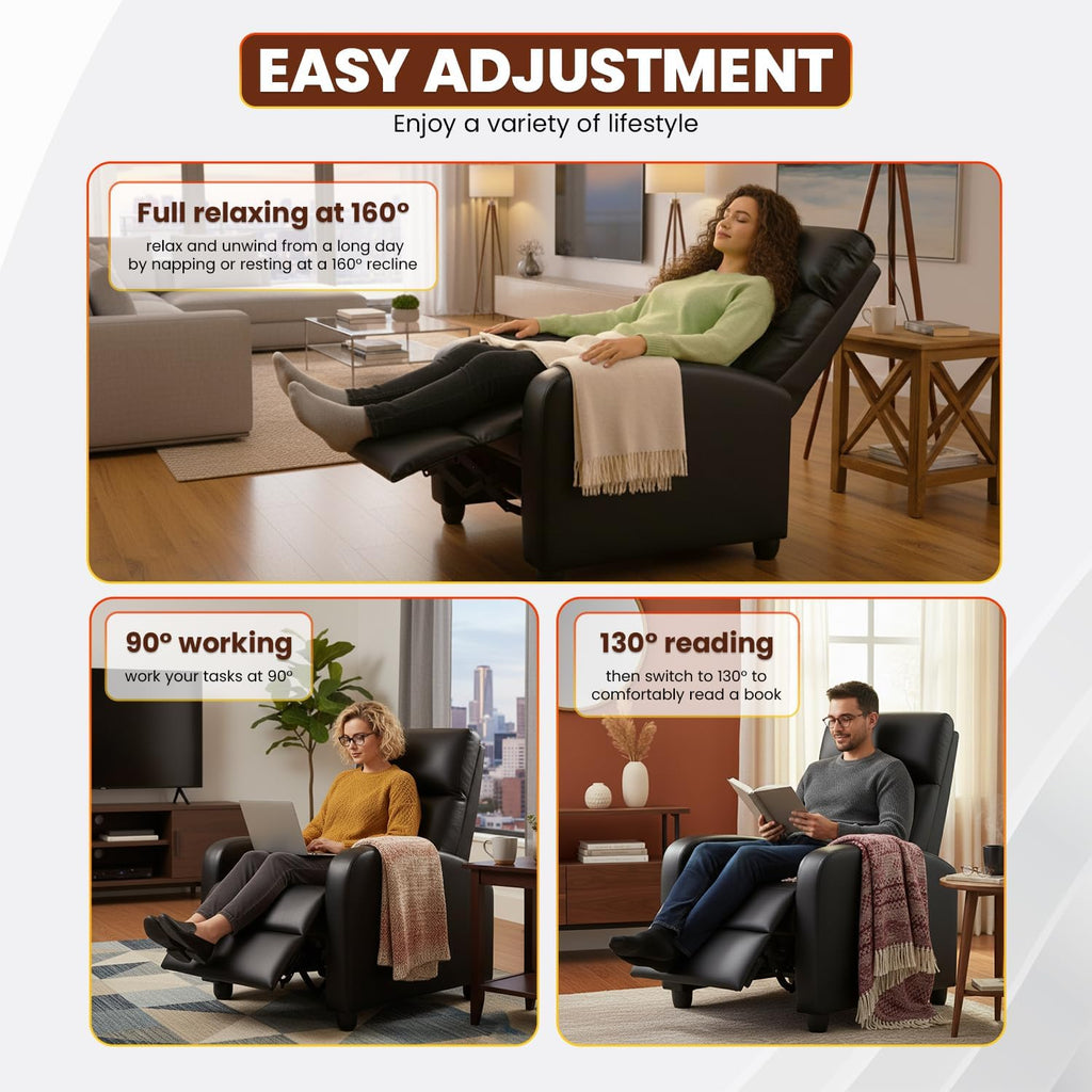 Recliner Chair for Living Room Home Theater Seating Single Reclining Sofa Lounge with Padded Seat Backrest (Black)