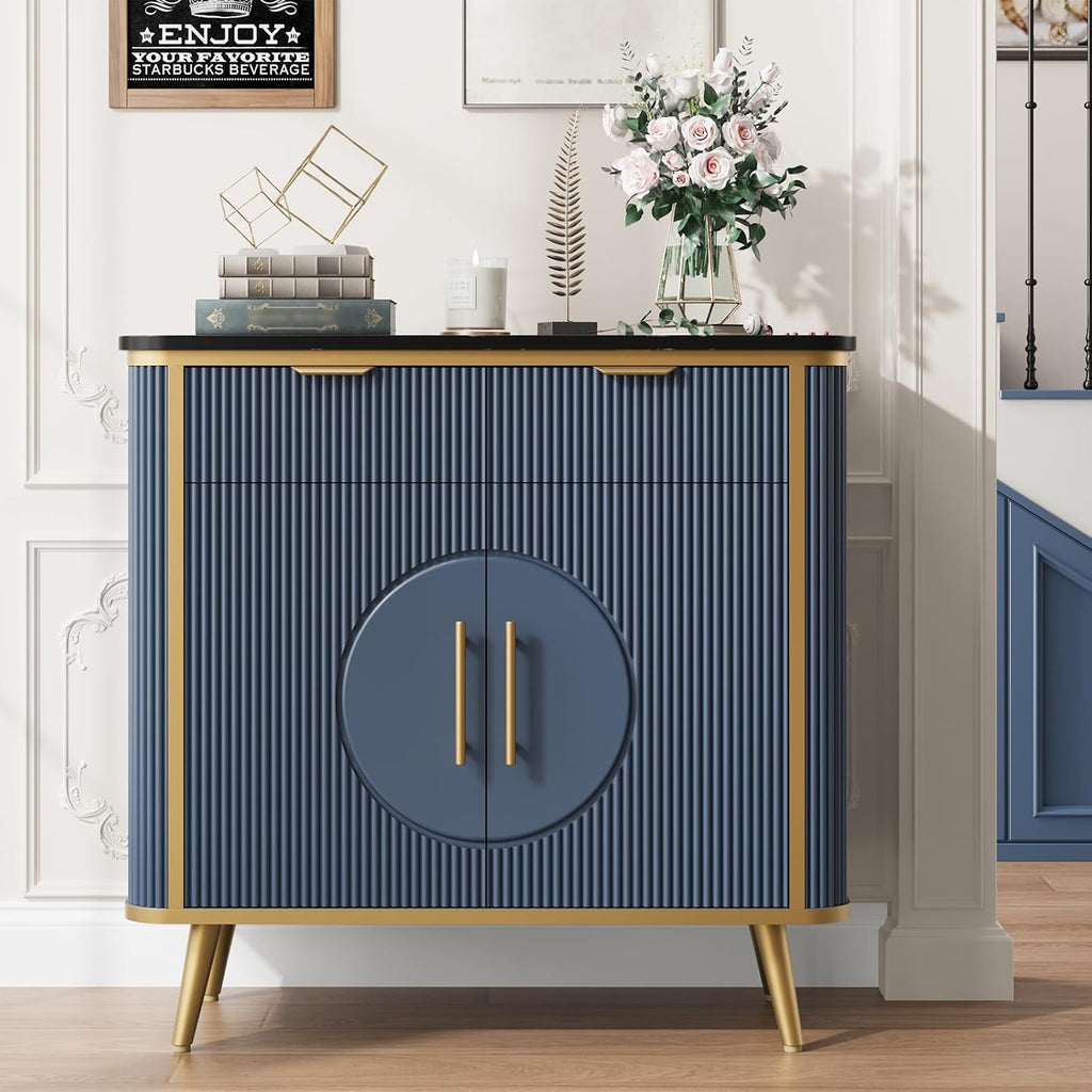 35" Modern Sideboard Buffet with Storage, Kitchen Storage Cabinet with Adjustable Shelves & 2 Drawers, Accent Fluted