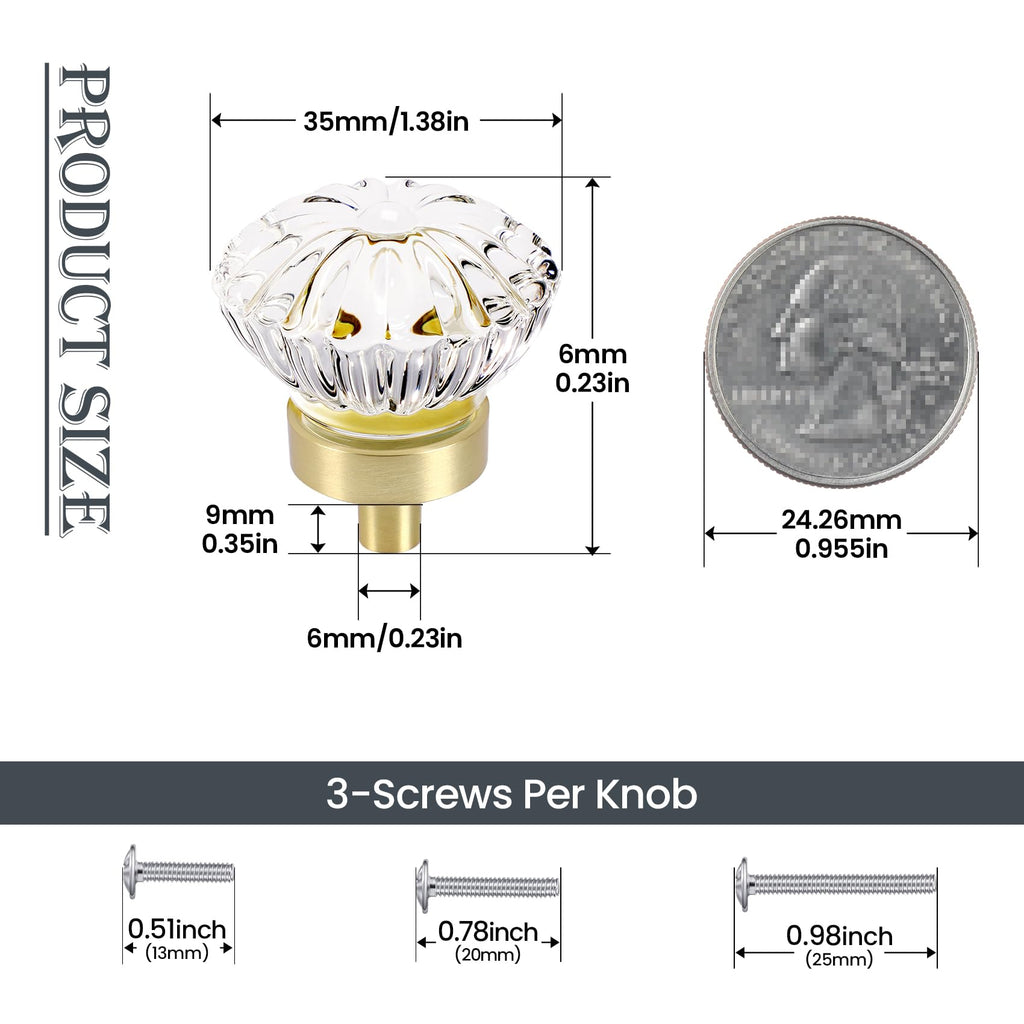 Crystal Vintage Cabinet Dresser Knobs,Brushed Gold, 4 Pack