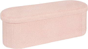 Ottoman with Storage , Sherpa Folding Storage Ottoman Foot Rest, 43.3 Inches Collapsible Bedroom Bench Pink