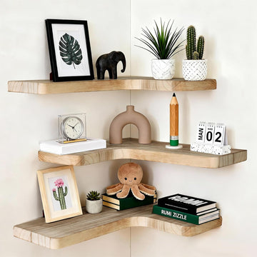 Floating Corner Shelves, Wall Shelf Set of 3, Shelves for Wall Storage, Solid Wood Shelves for Storage, Wall Mount