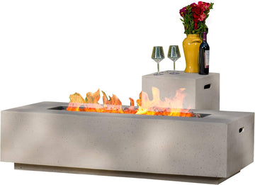 Home Aidan Outdoor Rectangular Fire Table with Tank Holder, Light Gray