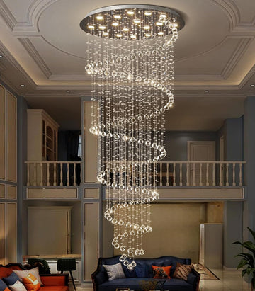 W40 x H118 Inches Crystal Glam Chandelier Long Light Chandeliers with Dimmable Light Bulbs Silver High Ceiling Pendant Light Fixtures for Foyer Entryway Living Room Stair Large
