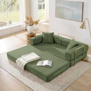 4-in-1 Folding Convertible Sofa Bed, 78 Inch Oversized Corduroy Upholstered Boneless Couch, Loveseat Sleeper with