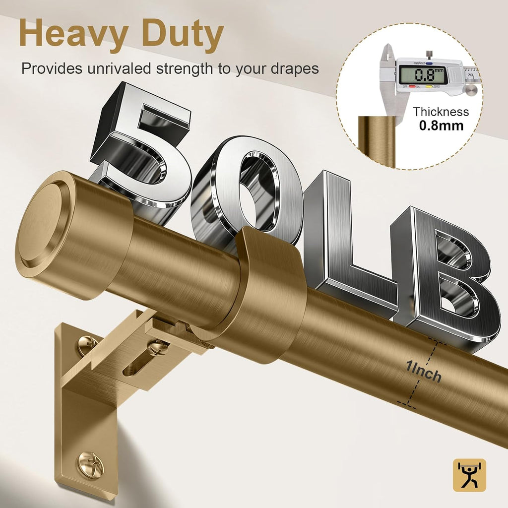 Warm Gold Brass Rod 36-88", 1" Heavy Duty Adjustable Aluminum Finials