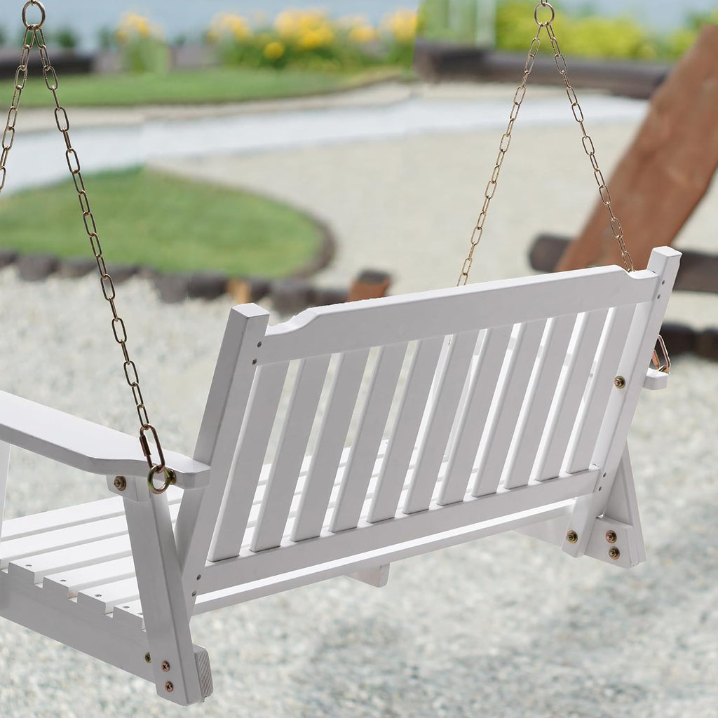 Wooden Porch Swing 2-Seater Bench Swing with Hanging Chains Heavy Duty 800 LBS for Outdoor Patio Garden Yard, Large 4