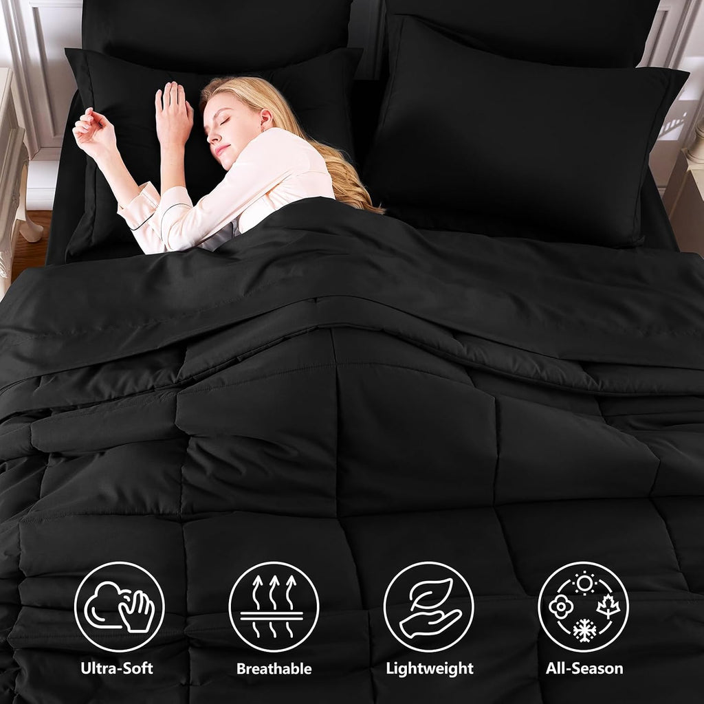Full Comforter Sets, 7-Piece Bed in a Bag, Black
