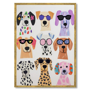 Gold Framed Colorful Dog Wall Art Funny Puppy Portrait Poster Nursery Decor