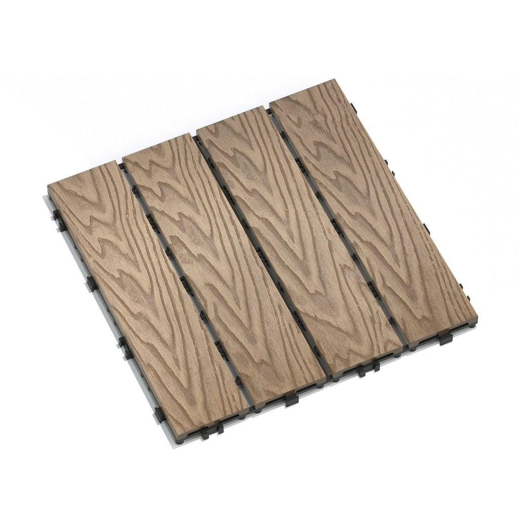 WPC Interlocking Deck Tiles 11.8" x 11.8" - Pack of 11 Wood-Plastic Composite Patio Flooring Tiles - Weather Resistant