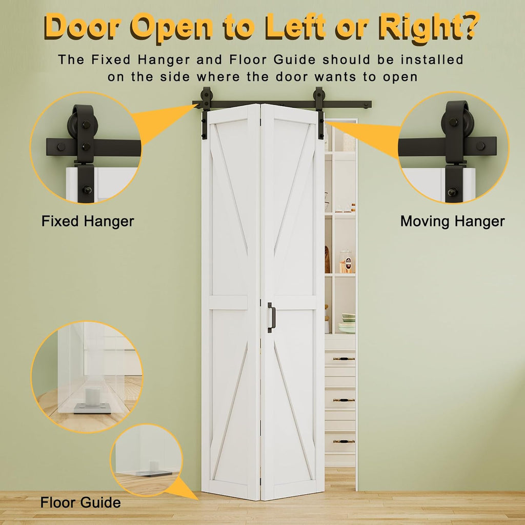 72" x 84" Pre-Assembled Solid Core Panels Bifold Barn Door, White Primed Finish Folding Barn Door wi