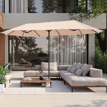 13 ft Outdoor Patio Umbrella, Large Rectangular Double Sided Market Table Twin Umbrellas with Crank Handle Pool(Beige)
