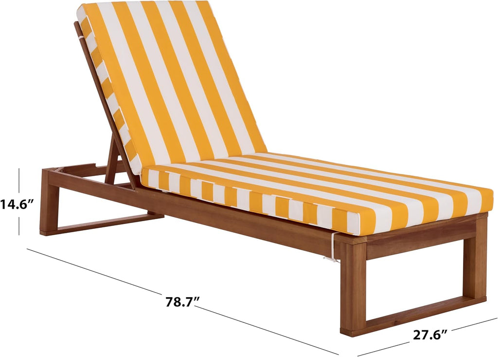 Outdoor Patio Furniture Collection - Sophie Natural Brown Solid Wood Chaise Lounge Chair, Adjustable Reclining