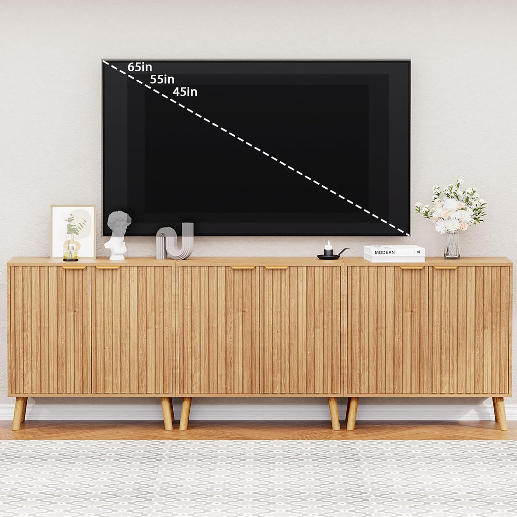 Fluted Storage Cabinet, Buffet Cabinet with Storage, Wood Sideboard with Adjustable Shelf, Modern Accent Cabinet &