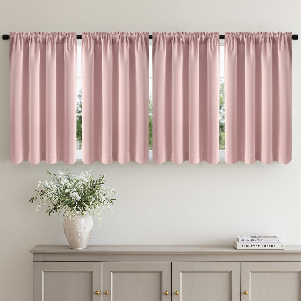 Short 45 Inch Kitchen Window Cafe Curtain Light Pink Set of 4