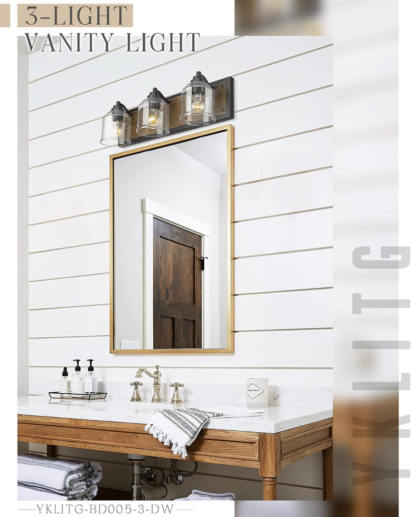 23" 3-Light Farmhouse Bathroom Vanity Light with Bubble Glass, Brown | Farmhouse Rustic style, Metal base with