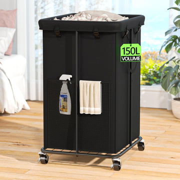 Hamper with Wheels, 150L Rolling Laundry Basket with Bag & Handles