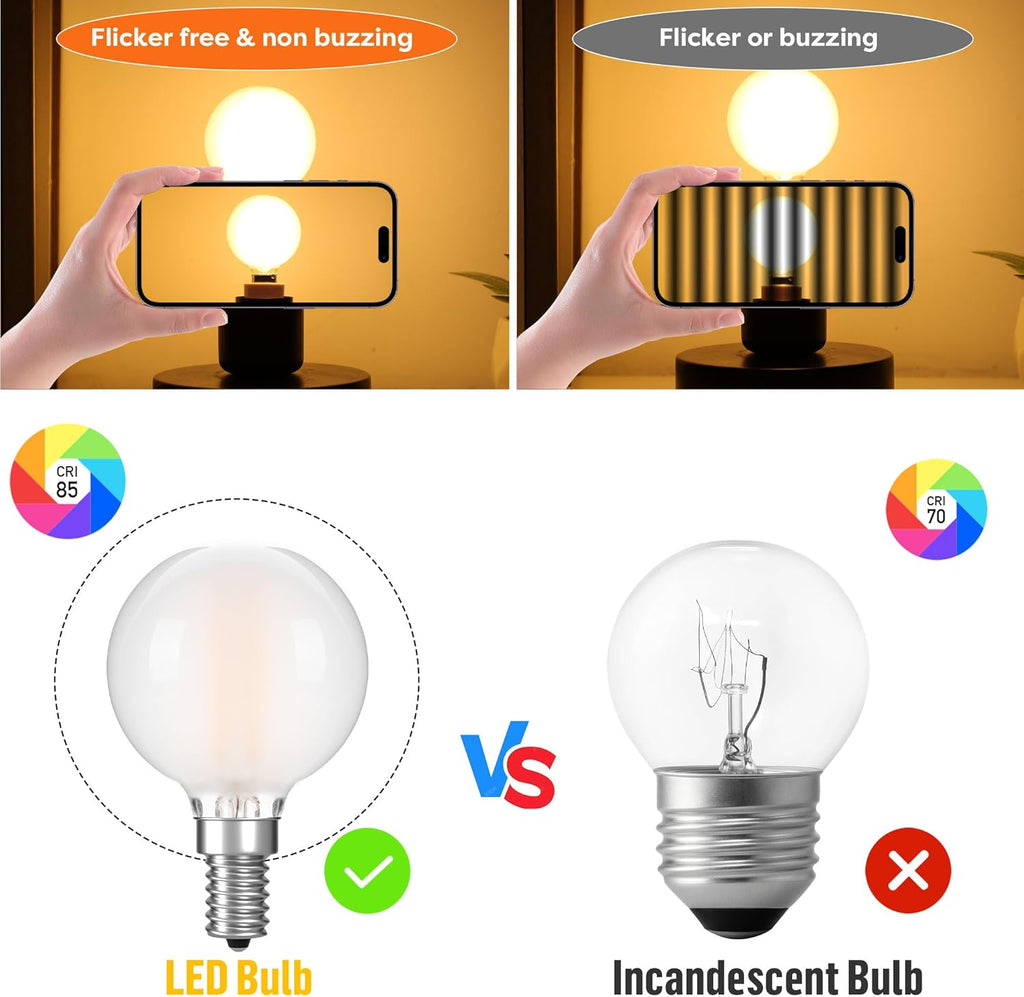 G16.5 LED Light Bulb 40w Equal 4W Type G Bulb,Dimmable Frosted E12 Globe Bulb,Round Candelabra Light Bulbs for
