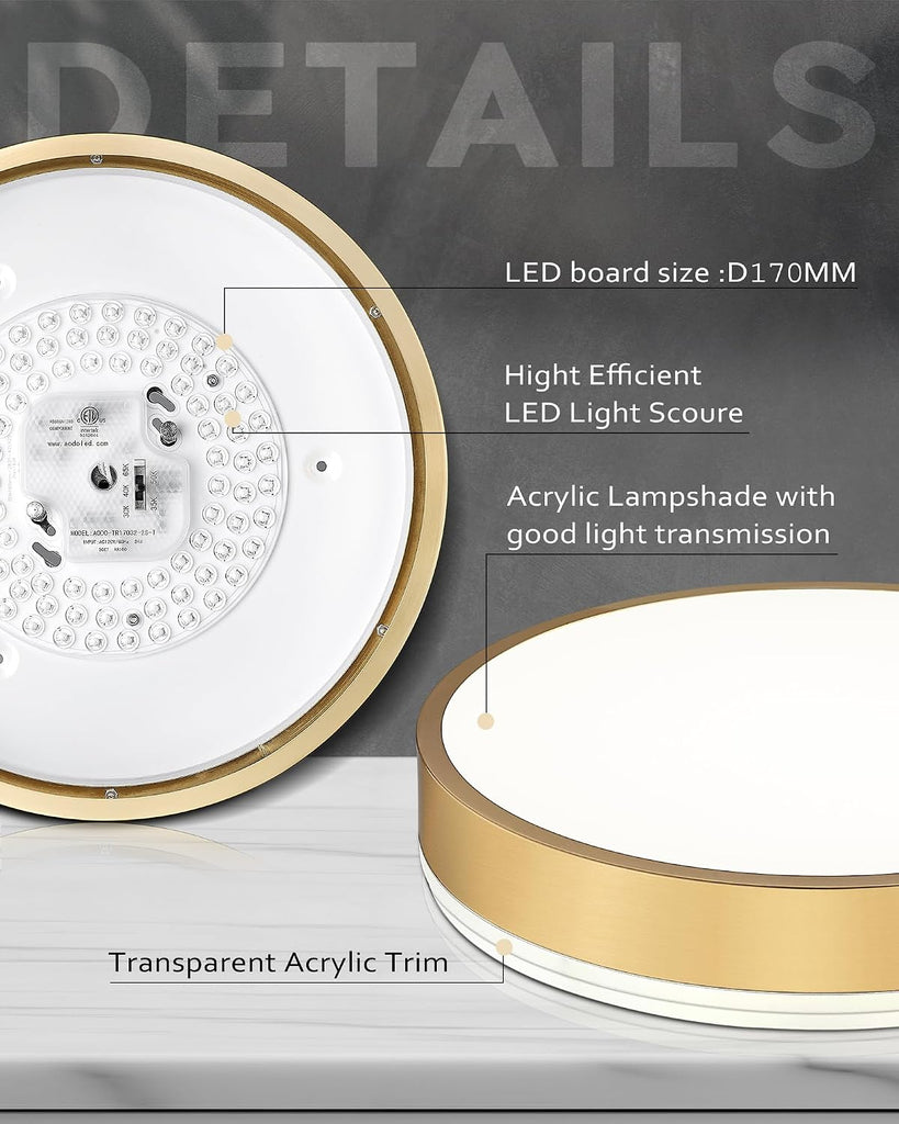 12" Modern Flush Mount Ceiling Light,Brush Gold,1 Pack | Close to Ceiling,5CCT 24W Dimmable LED,Bright Light