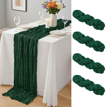 4 Pack Pack Dark Green Cheesecloth Table Runner 10Ft, Christmas Table Runner 21.5 X 120 inch, Semi Sheer Cheese Cloth