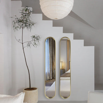 Gold Full Length Oval Mirror,Narrow Capsule Long Mirrors with Metal Frame 44"X8"(2pcs) ...