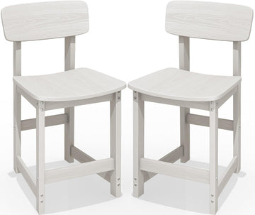 Outdoor Bar Stools Set of 2, All Weather HDPE 25" Counter Height Bar Stools with Back, Outdoor Armless Barstools
