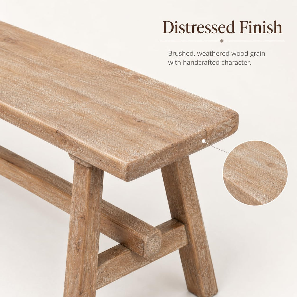Solid Wood Bench, 39.4" Entryway Bench, Rustic Farmhouse Wooden Bench Indoor, Long Narrow Wood Bench End of Bed