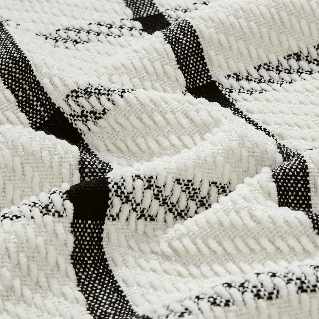 50"X60" Farmhouse Breathable Soft and Warm Chenille Plaid Throw Blanket, Home Decoration Throw with Tassles (Black &