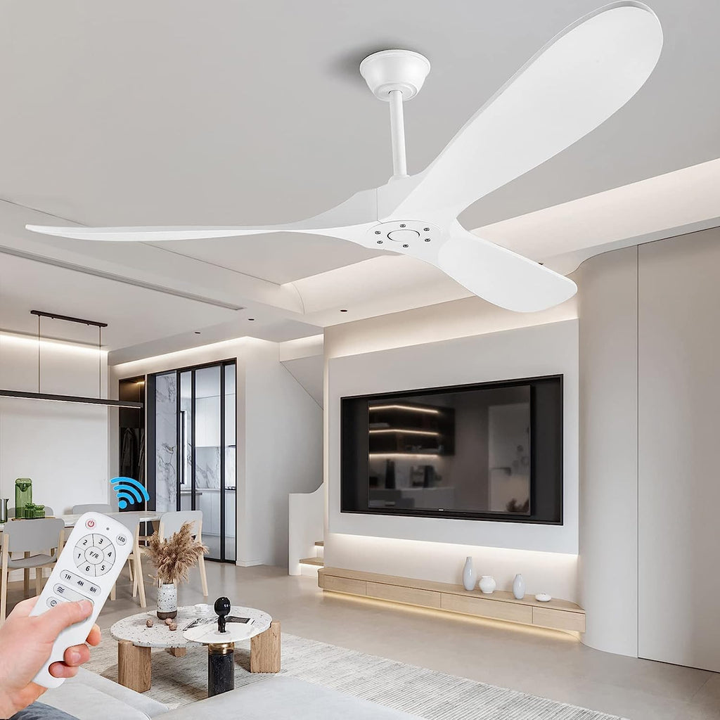 Inspired Maverick Style 72" White Wood Ceiling Fan with Solid Wood Blades,Indoor/Outdoor 3-Blade DC Motor Ceiling Fans,Remote Control,6-Speed Silent Reversible Motor,Rustic Wooden Ceiling Fan for Patio,Living Room,Bedroom