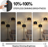 Dimmable Floor Lamp-3 Lights Arc Floor Lamps,Modern Tall Standing Lamp With Black Drum Hollow-carved Linen Shades