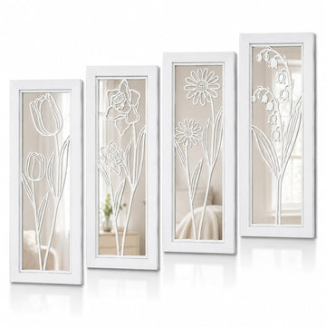 4 Set Farmhouse Mirrors for Wall Decor Living Room Bedroom Bathroom Entryway Wood Rustic Decorative Framed Hanging