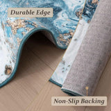 5x7 Washable Modern Artistic Area Rug, Low Pile Non-Slip Carpet for Living Room Bedroom Blue Gold