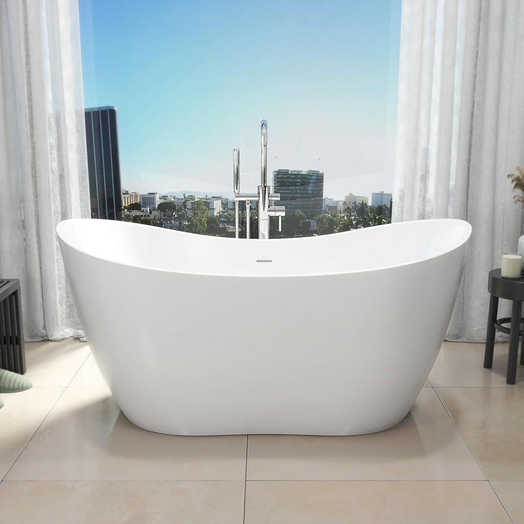 Nile 54 inch L x 28 3/8 inch W x 28 3/8 inch H Freestanding Acrylic Bathtub with Brushed Nickel Drain