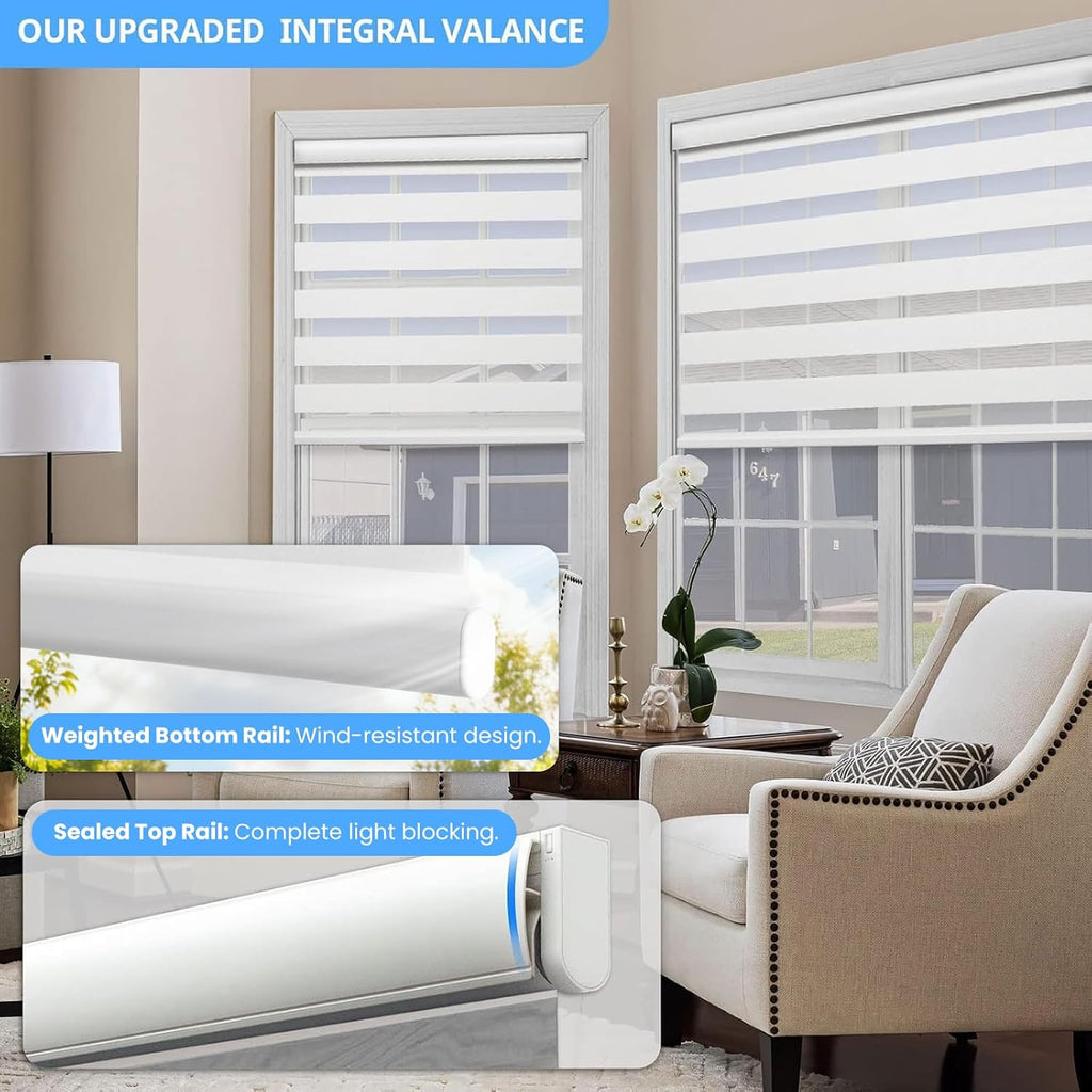 Motorized Zebra Blinds with Remote, White, 23" W x 72" H