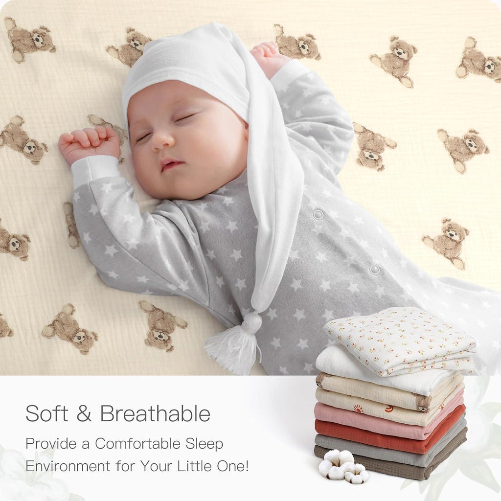 Organic Crib Sheets Fitted Crib Mattress Sheet 2 Pack 52x28 Inches 100% Muslin Cotton for Baby Girls & Boys, Soft