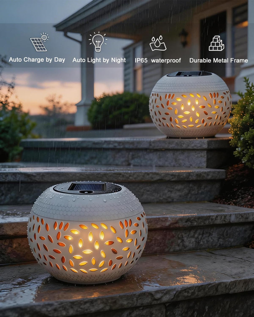 Lanterns Outdoor Waterproof, Flickering Flame Solar Table Lantern